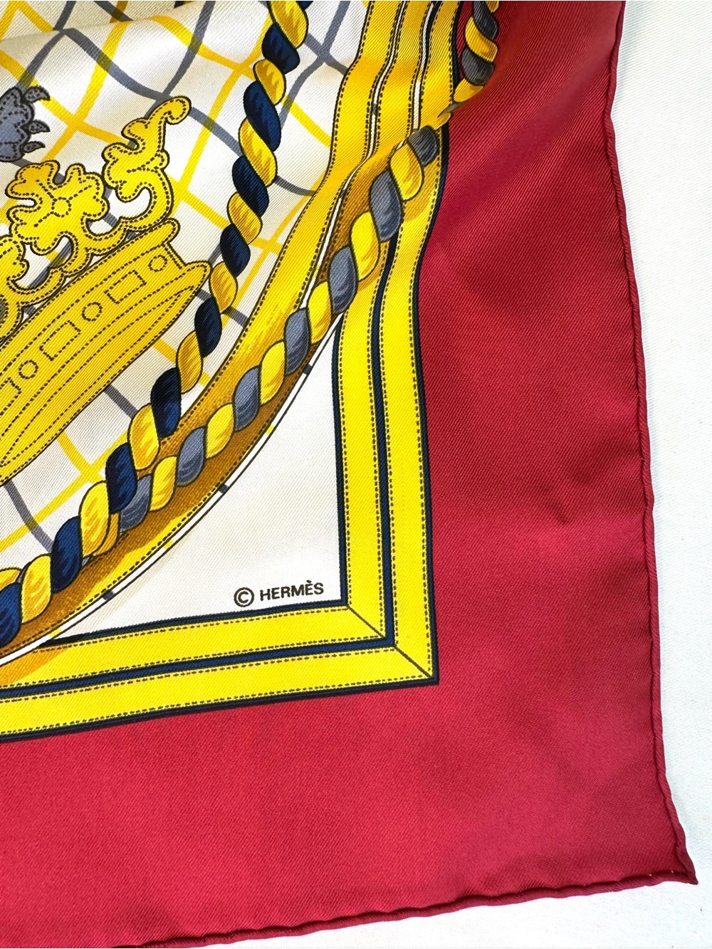 Hermes “Grande Tenue” silk twill scarf by Henri d’Origny Royal Blue & Red France - Picture 7 of 11